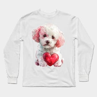 Valentine Poodle Holding Heart Long Sleeve T-Shirt